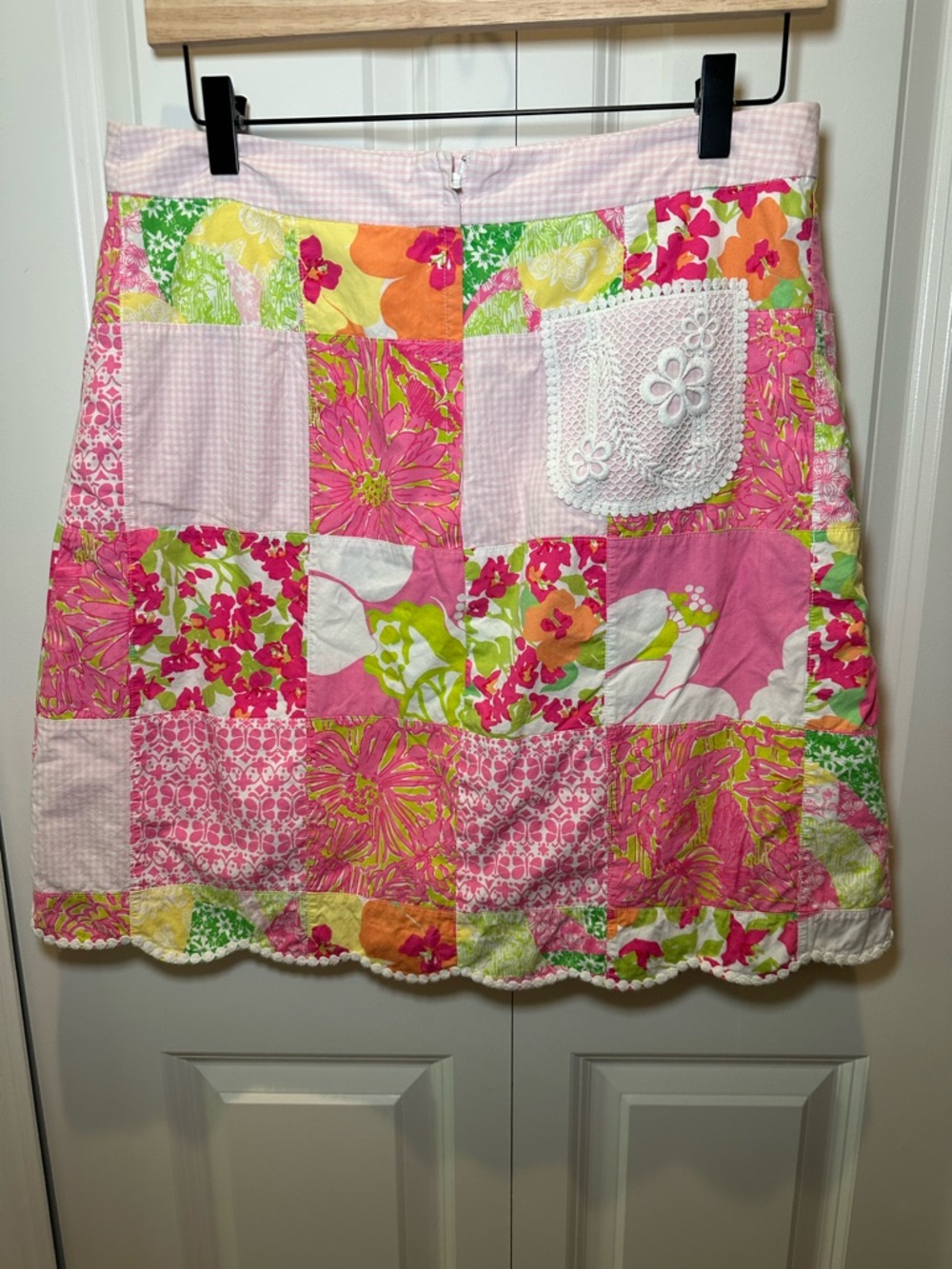 Vintage Lilly Pulitzer Pink & Green Patchwork A-Line Skirt Size 8 100% cotton - Picture 5 of 9
